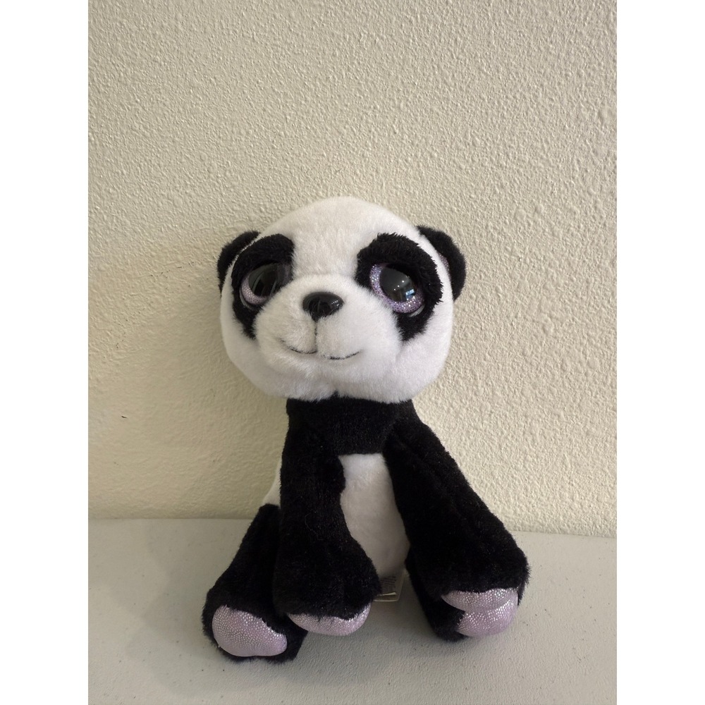 Russ Li'l Peepers Chopsticks Panda Plush Black White Purple Glitter Eyes 6"